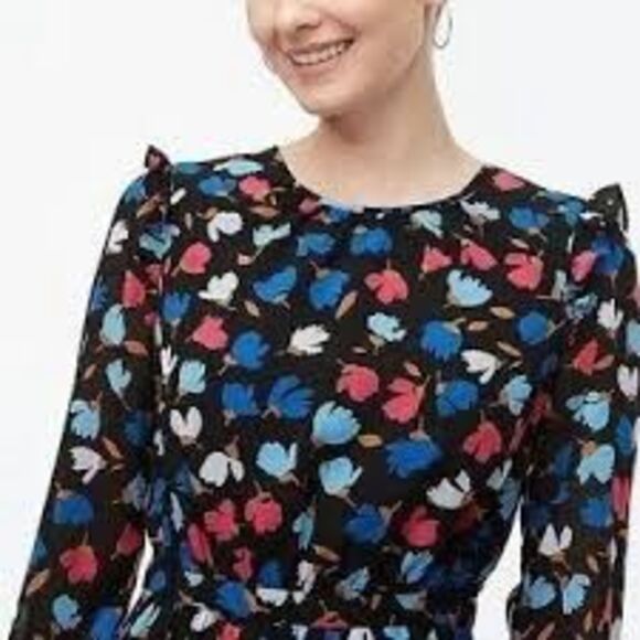 J. Crew Womens Size 8 Crinkle Ruffle Tiered Midi Dress Black Dark Floral Modest - Picture 4 of 11